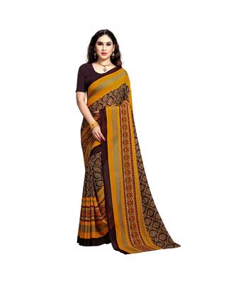 Brown printed georgette saree with blouse 1