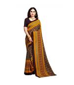 Brown printed georgette saree with blouse