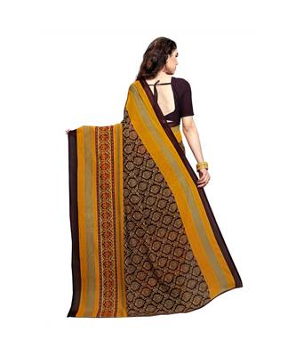 Brown printed georgette saree with blouse 3