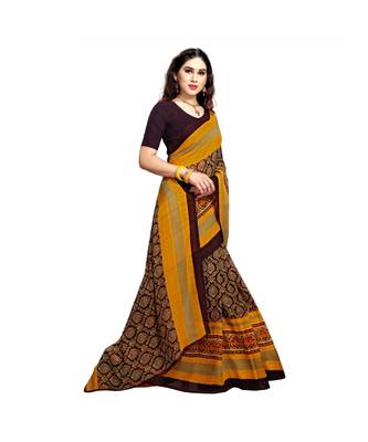 Brown printed georgette saree with blouse 4
