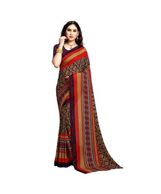 Purple printed georgette saree with blouse 1
