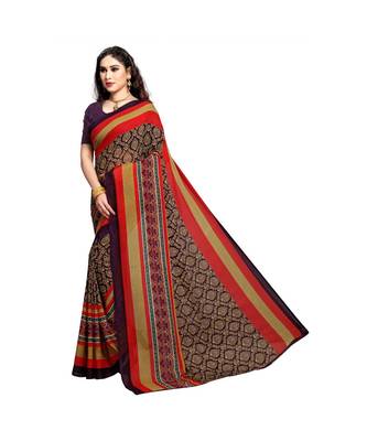 Purple printed georgette saree with blouse 2
