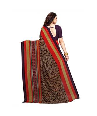 Purple printed georgette saree with blouse 3