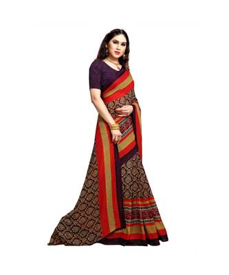 Purple printed georgette saree with blouse 4
