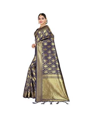 Blue printed silk blend saree with blouse 2