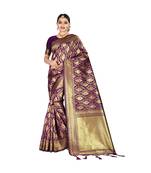 Purple printed silk blend saree with blouse