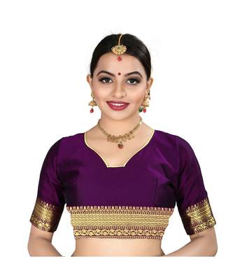 Purple printed silk blend saree with blouse 5