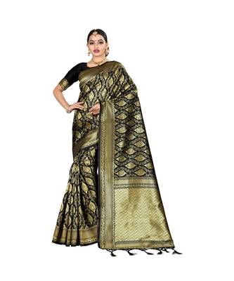 Black printed silk blend saree with blouse 1