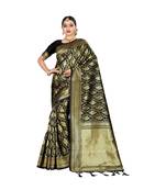 Black printed silk blend saree with blouse