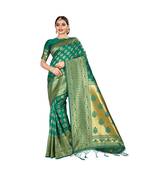 Green printed silk blend saree with blouse