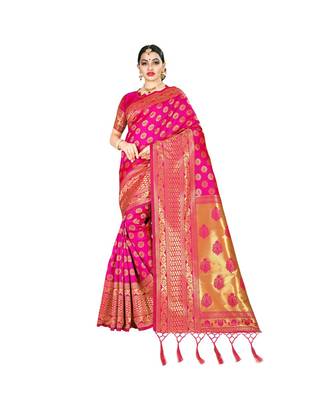 Pink printed silk blend saree with blouse 1