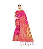 Pink printed silk blend saree with blouse