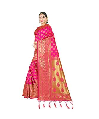 Pink printed silk blend saree with blouse 2