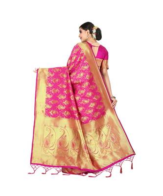 Pink printed silk blend saree with blouse 3