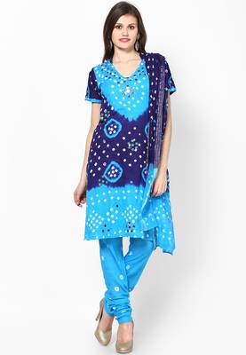 Beautiful Blue Cotton Bandhej Dress Material 1
