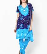 Beautiful Blue Cotton Bandhej Dress Material