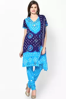 Beautiful Blue Cotton Bandhej Dress Material