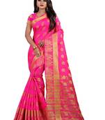 Pink Cotton Silk Gold Woven Peacock Design Saree With Blouse
