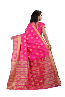 Pink Cotton Silk Gold Woven Peacock Design Saree With Blouse 2