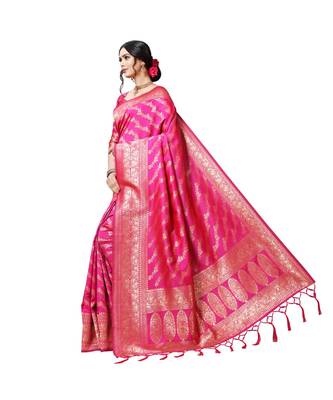 Pink printed silk blend saree with blouse 2