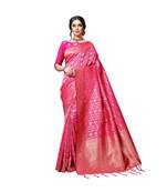 Pink printed silk blend saree with blouse