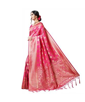 Pink printed silk blend saree with blouse 2