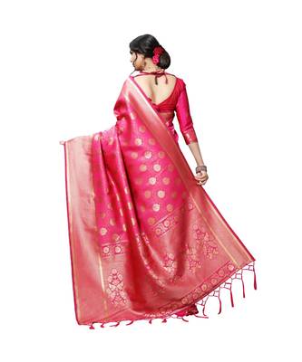 Pink printed silk blend saree with blouse 3