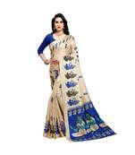 Blue printed cotton saree with blouse