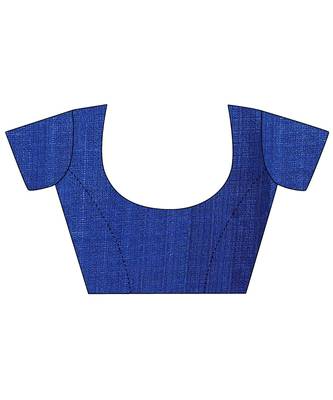 Blue printed cotton saree with blouse 5