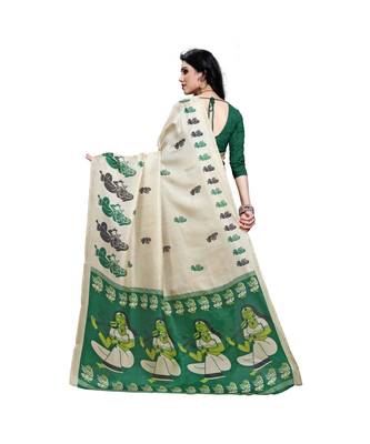 Green printed cotton saree with blouse 3