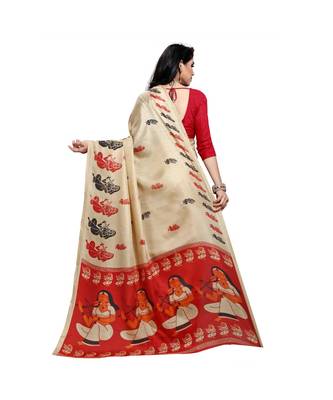 Red printed cotton saree with blouse 3