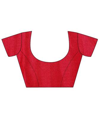 Red printed cotton saree with blouse 5
