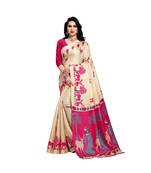 Pink printed cotton saree with blouse
