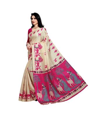 Pink printed cotton saree with blouse 2