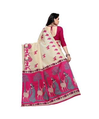 Pink printed cotton saree with blouse 3