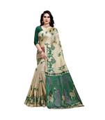 Green printed cotton saree with blouse