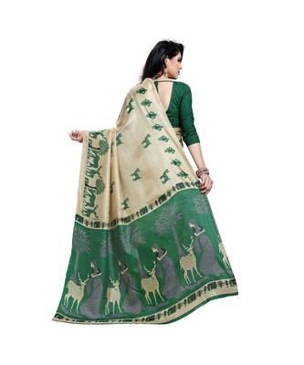 Green printed cotton saree with blouse 3