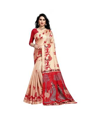 Red printed cotton saree with blouse 1