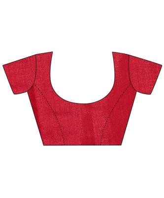 Red printed cotton saree with blouse 5