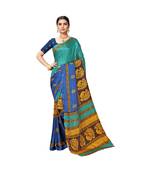 Green printed cotton saree with blouse