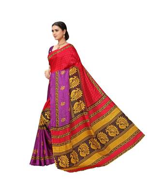 Red printed cotton saree with blouse 2