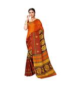 Orange printed cotton saree with blouse