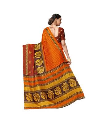 Orange printed cotton saree with blouse 3