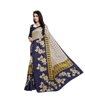 Blue printed cotton saree with blouse 2