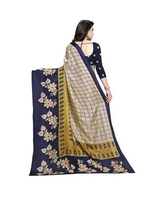 Blue printed cotton saree with blouse 3