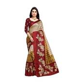 Maroon printed cotton saree with blouse