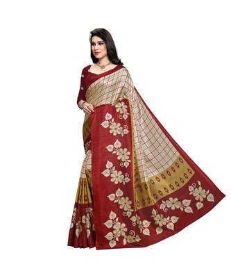 Maroon printed cotton saree with blouse 2