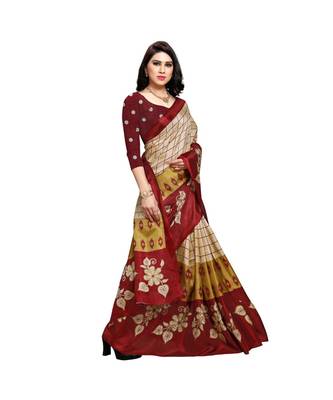 Maroon printed cotton saree with blouse 4