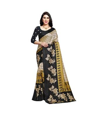Black printed cotton saree with blouse 1