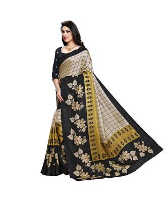 Black printed cotton saree with blouse 2